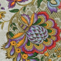 Рогожка  150 см хлопок 100%, 190 г/м&sup2; сиреневый, красный  цветы на светло-коричневом