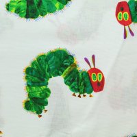 Ткань  110 см хлопок мерсеризированный 100% красный, зелёный  гусеница большая на белом