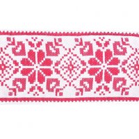 Лента жаккардовая  "9462" 7 см полиэфир 100% красный  цветок-орнамент на белом