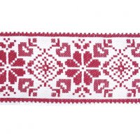 Лента жаккардовая  "9462" 7 см полиэфир 100% бордовый  цветок-орнамент на белом