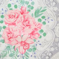 Дорожка  "свадебный" 50 см хлопок 100%, 228 г/м² розовый, серый  роза, кружево на белом