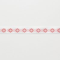 Лента атласная с рисунком 1.2 см  красный  цветочек на белом