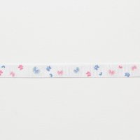 Лента репсовая с рисунком 1 см  белый, розовый, голубой  бабочка на белом