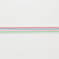 Лента репсовая с рисунком 1.2 см полиэстр 100% красный, зелёный, голубой, розовый  полосы, зиг-заг на белом