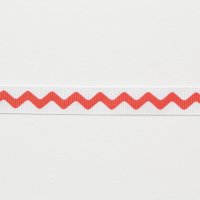 Лента репсовая с рисунком 1.2 см полиэстр 100% красный  полоска широкая, зиг-заг на белом