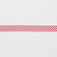 Лента репсовая с рисунком 1.2 см полиэстр 100% тёмно-розовый  шашечки на белом