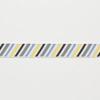 Лента репсовая с рисунком 1.2 см полиэстр 100% жёлтый, голубой, серый, чёрный  полосы на белом