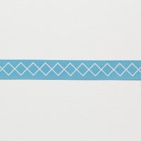 Лента репсовая с рисунком 1.2 см полиэстр 100% белый  квадрат на голубом