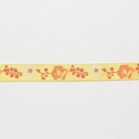 Лента атласная с рисунком 1.2 см полиэстр 100% оранжевый, белый  цветы на жёлтом