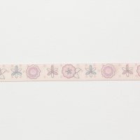 Лента атласная с рисунком 1.2 см полиэстр 100% розовый, голубой  цветочек на светло-розовом