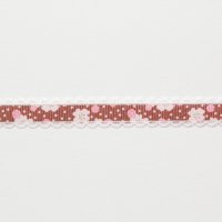 Лента декоративная с ажурным краем 1.5 см  розовый  цветы на коричневом
