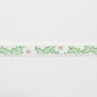 Лента декоративная с ажурным краем 1.5 см  белый  цветы на светло-зелёном