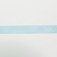 Лента атласная с рисунком 1.2 см полиэстр 100% белый  горошек на голубом