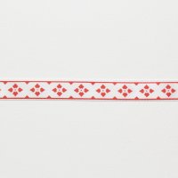 Лента атласная с рисунком 1.2 см полиэстр 100% красный  орнамент, ромбы 