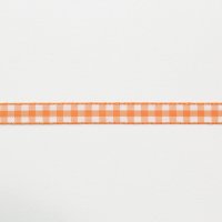 Лента атласная  1.1 см полиэстр 100% белый  клетка на оранжевом