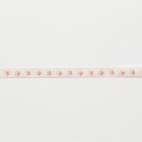 Лента атласная с рисунком 0.6 см полиэстр 100% розовый  следы на бледно-розовом