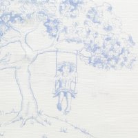 Ткань  110 см хлопок мерсеризированный 100% голубой  дерево, дети на белом